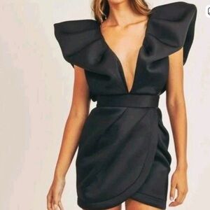 MABEL Black Scuba Puff Sleeve Mini Dress